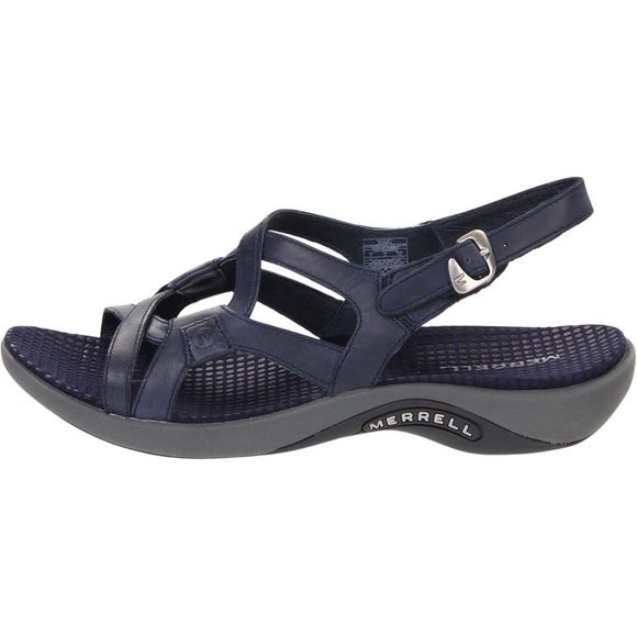 MERRELL Agave Sandals Sz 10 Navy Leather Slingback Strappy Comfort Boho Coastal - Picture 12 of 12